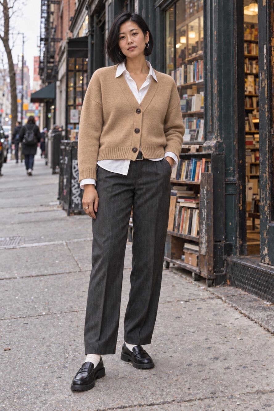 Madewell Camel Merino Wool Blend Cropped Boxy V-Neck Cardigan Sweater M